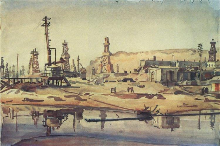 The Baku oil fields, c.1935 - Constantin Bogaïevski