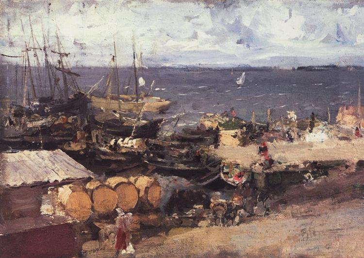 Arkhangelsk Port on Dvina, 1894 - Konstantin Alexejewitsch Korowin