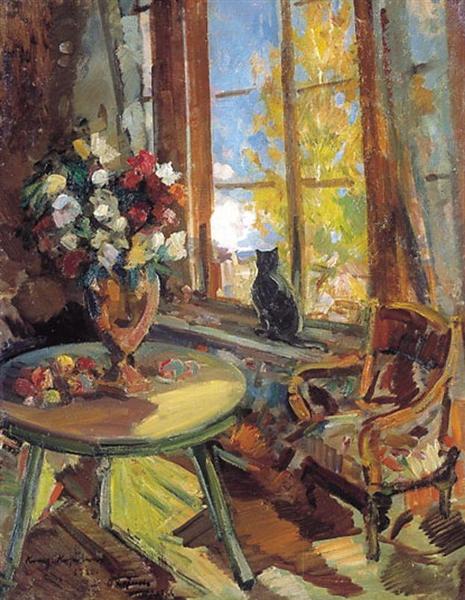 Black cat on a windowsill, 1902 - Костянтин Коровін
