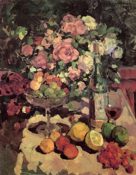 Roses, fruit, wine, 1912 - Костянтин Коровін