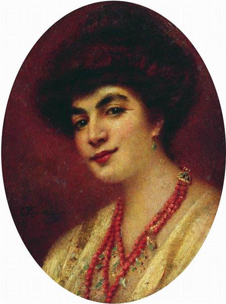 Portrait of the Woman with Coral Beads - Konstantin Makovsky