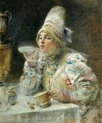 Tea Drinking - Konstantín Makovski