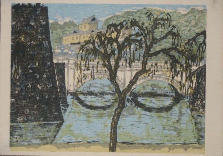 Nijubashi (Bridge to the Imperial Palace) from the series Scenes of Last Tokyo, 1945 - 恩地孝四郎
