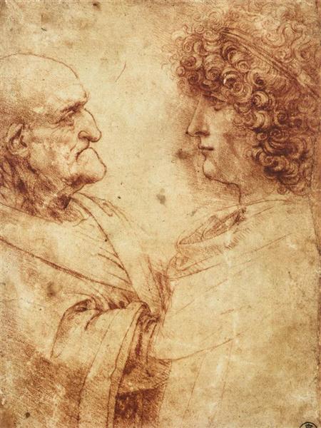 Heads of an old man and a youth, c.1495 - Léonard de Vinci