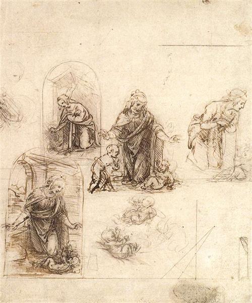 Studies for a Nativity, 1480 - 1485 - Леонардо да Винчи