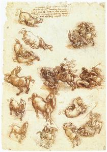 Study sheet with horses - Léonard de Vinci