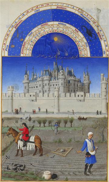 Calendar: October (Sowing the Winter Grain), 1416 - Irmãos Limbourg