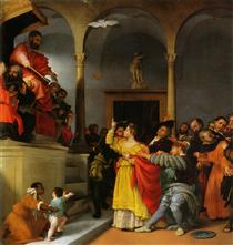 Altar of St. Lucia: St. Lucia in front of the judges - Lorenzo Lotto