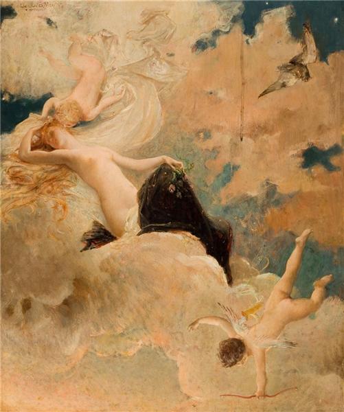 An ethereal beauty with putti in the clouds, 1885 - Люк-Оливье Мерсон
