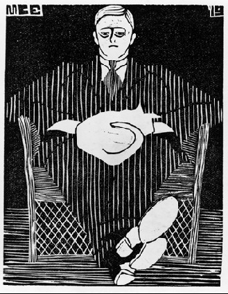 Сидячий чоловік із котом на колінах, 1919 - Мауріц Корнеліс Ешер
