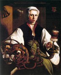 Retrato de una dama hilando - Martin van Heemskerck