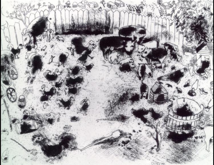 Korobotchka's poultry house, c.1923 - Marc Chagall