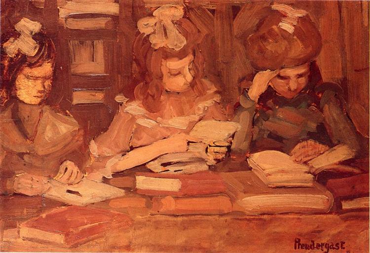 In the Library (also known as Three School Girls), c.1902 - c.1906 - Морис Прендергаст