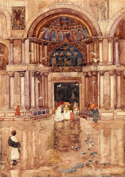 The Porch with the Old Mosaics, St. Mark's, Venice, c.1898 - c.1899 - Морис Прендергаст