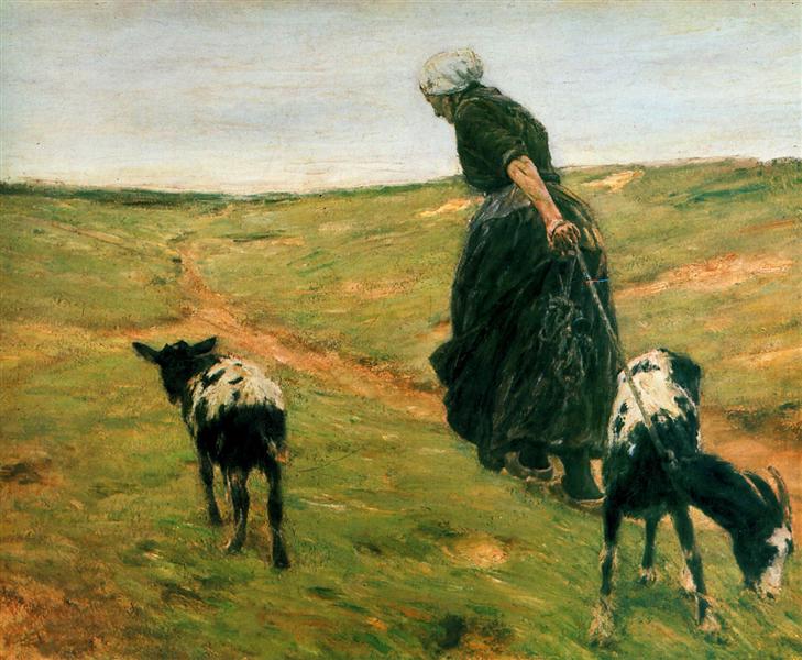 Woman and Her Goats in the Dunes, 1890 - Max Liebermann