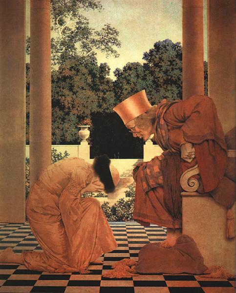 Lady Ursula Kneeling before Pompdebile (from The Knave of Hearts), 1925 - Maxfield Parrish