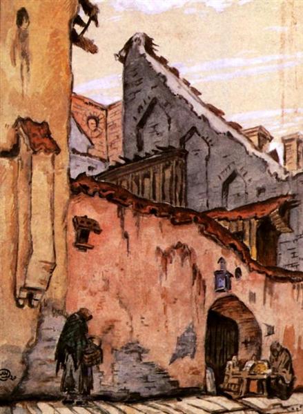 Vilno. Old wall., 1907 - Мстислав Добужинский