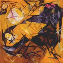 Cats (Rayonist Perception in Rose, Black and Yellow) - Natalia Goncharova