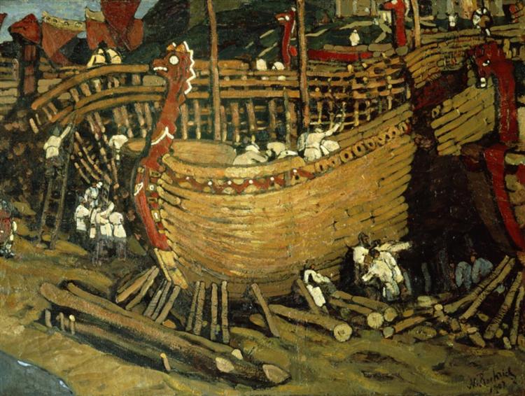 Building the ships, 1903 - Nicolas Roerich