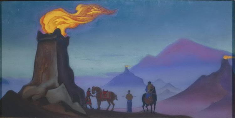Fires of victory (Sentinel lights on the towers in Gobi), 1940 - Nicolas Roerich