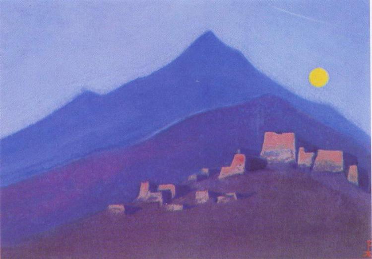 Moon over monastery in mountains - Nicolas Roerich