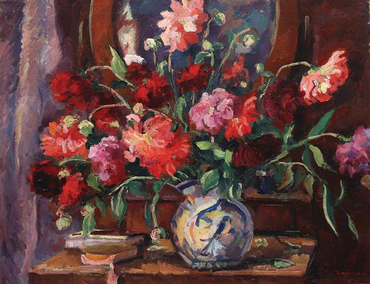 Still Life with Peonies and Books - Nicolae Darascu