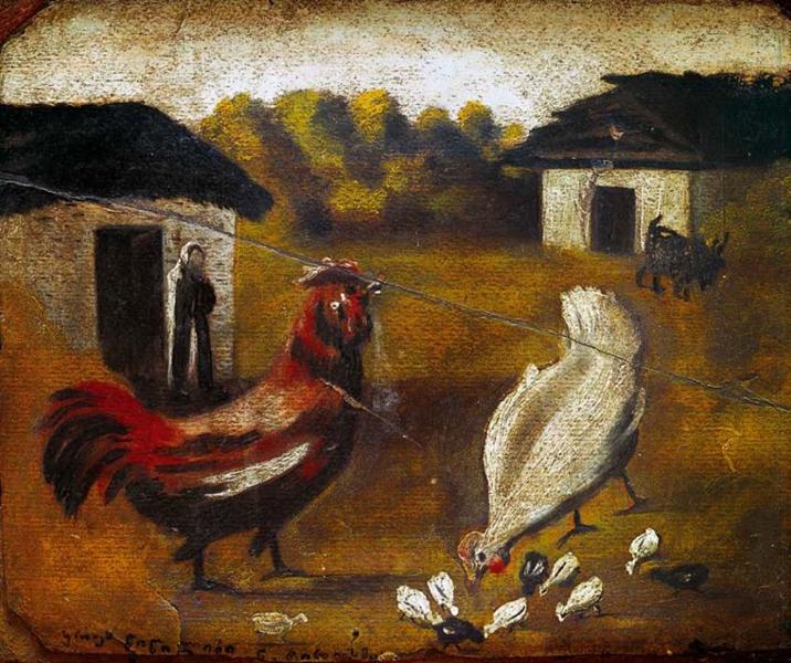 Hen with chicken - Niko Pirosmani