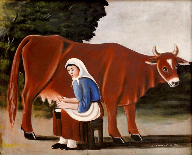 Женщина доит корову, 1916 - Нико Пиросмани