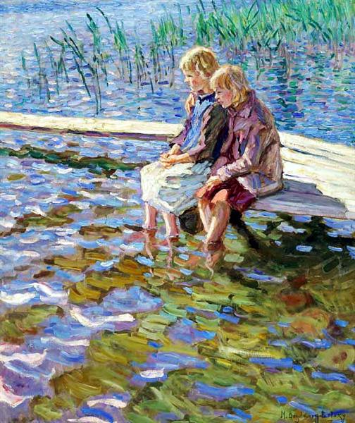 Two Girls on a Footbridge - Nikolay Bogdanov-Belsky