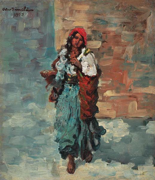 Gypsy Woman with Red Headscarf, 1908 - Октав Бенчиле
