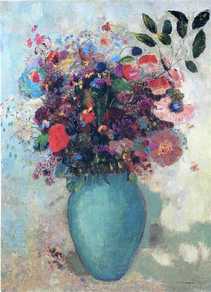 Flowers in a Turquoise Vase, c.1912 - 奥迪隆·雷东
