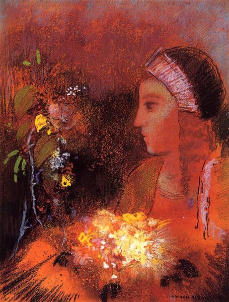 Woman with Flowers - Одилон Редон