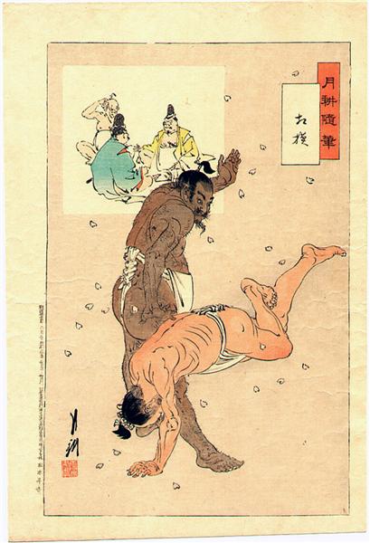 Sumo wrestlers, 1899 - Ogata Gekko