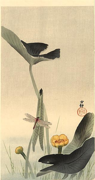 Dragonfly and Lotus, c.1930 - Охара Косон