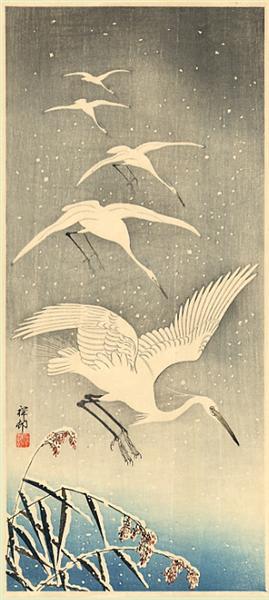 White Birds in Snow - 小原古邨