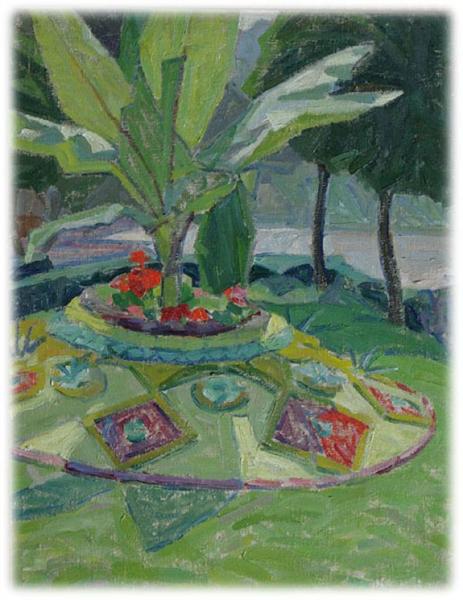 Landscape with palm tree and blooming flowerbed, c.1905 - Alexander Bogomazow