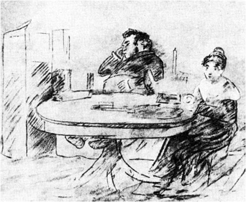 И.А.Крылов и Анна Фурман в приютинской гостиной, 1816 - Орест Кипренский
