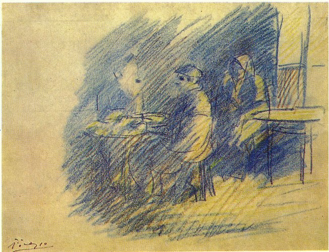 Picasso and S. Junier-Vidal sitting near Celestina, 1904 - Пабло Пикассо