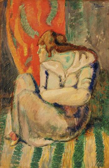 Seated woman on a striped floor, 1903 - 畢卡索