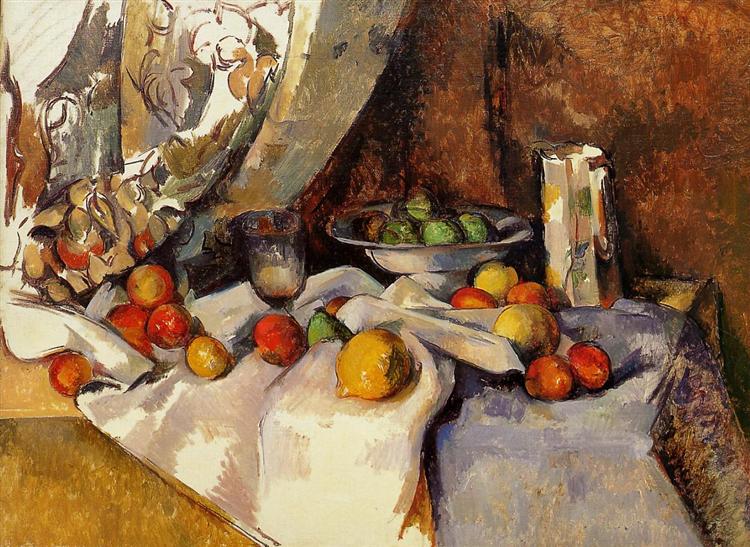 Still Life Post, Bottle, Cup and Fruit, c.1871 - Paul Cézanne