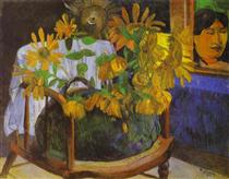 Still Life with Sunflowers on an armchair - 高更