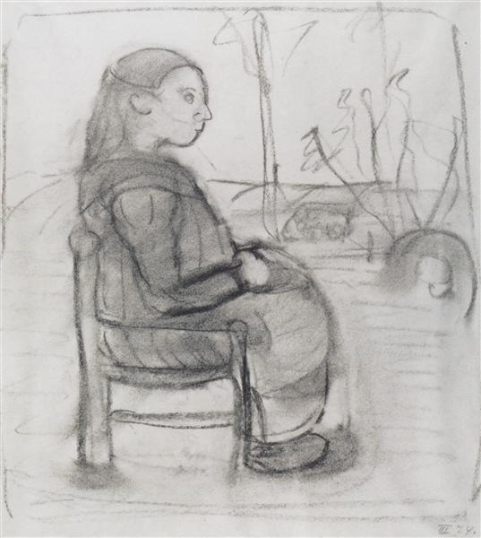 Seated girl in a landscape, to the right, 1902 - Paula Modersohn-Becker
