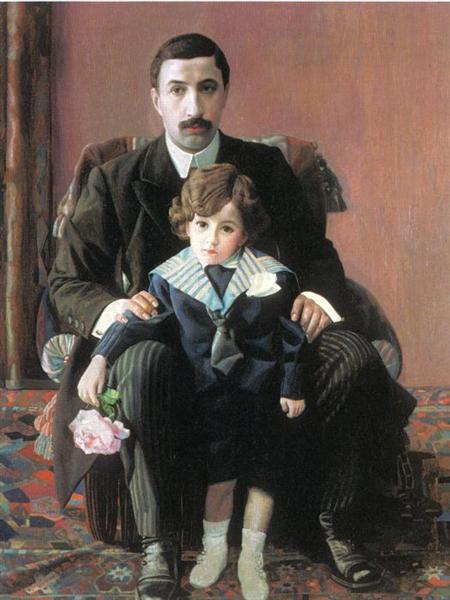 Портрет А.Ф. Азибера с сыном, 1915 - Павел Филонов