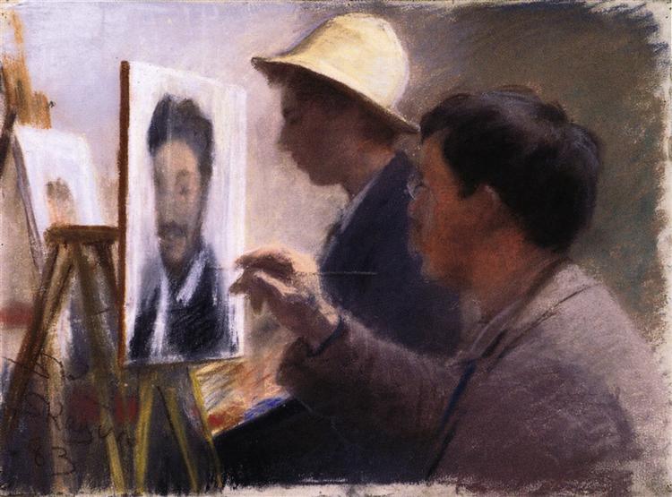 Oscar Björck and Eilif Peterssen Painting Portraits of Georg Brandes, 1883 - Peder Severin Kroyer