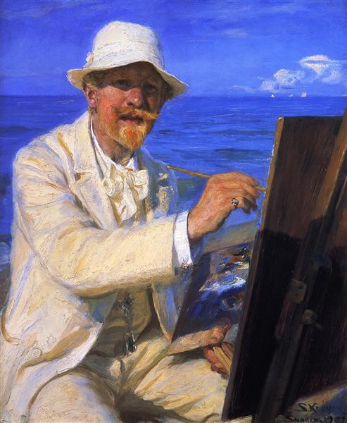 Self-Portrait, Sitting by His Easel at Skagen Beach, 1902 - Педер Северин Кройєр