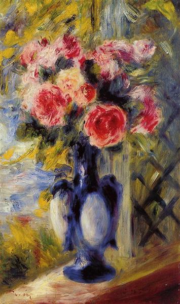 Bouquet of Roses in a Blue Vase, 1892 - 雷諾瓦