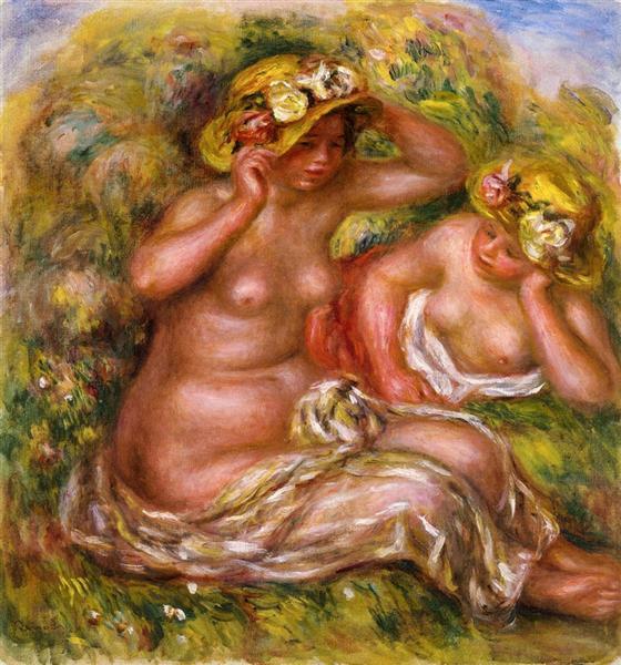 Two Women with Flowered Hat, c.1915 - Auguste Renoir