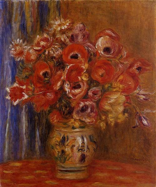 Vase of Tulips and Anemones - Пьер Огюст Ренуар