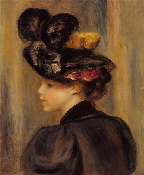 Young Woman Wearing a Black Hat, 1895 - 雷諾瓦