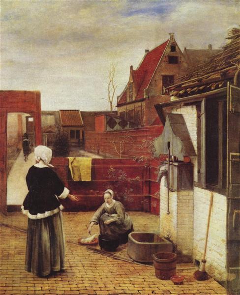 A Woman and a Maid in a Courtyard, c.1660 - 彼得·德·霍赫